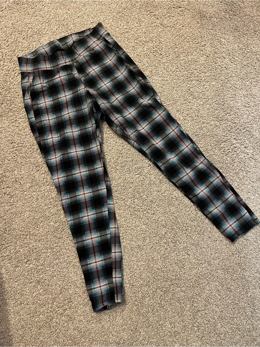 Plaid Slim Fit Women’s leggings - Black and Teal